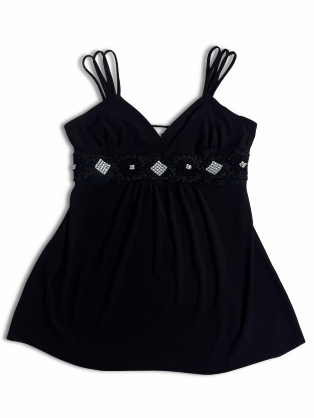 Vintage Lipstick Triple Strap Flare Tank with Chiffon Floral Lace Design